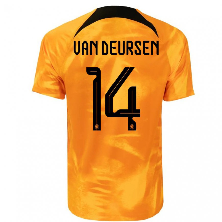 Kandiny Enfant Maillot Pays-bas Eva Van Deursen #14 Orange Laser Tenues Domicile 22-24 T-shirt