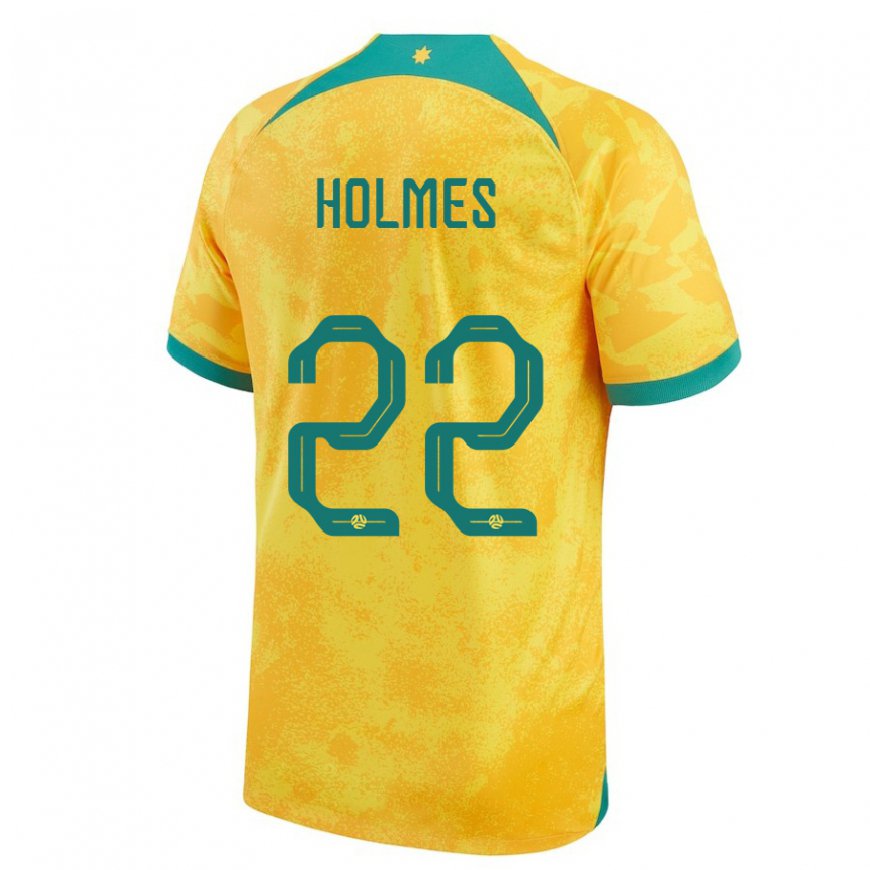 Kandiny Enfant Maillot Australie Jordan Holmes #22 Doré Tenues Domicile 22-24 T-shirt