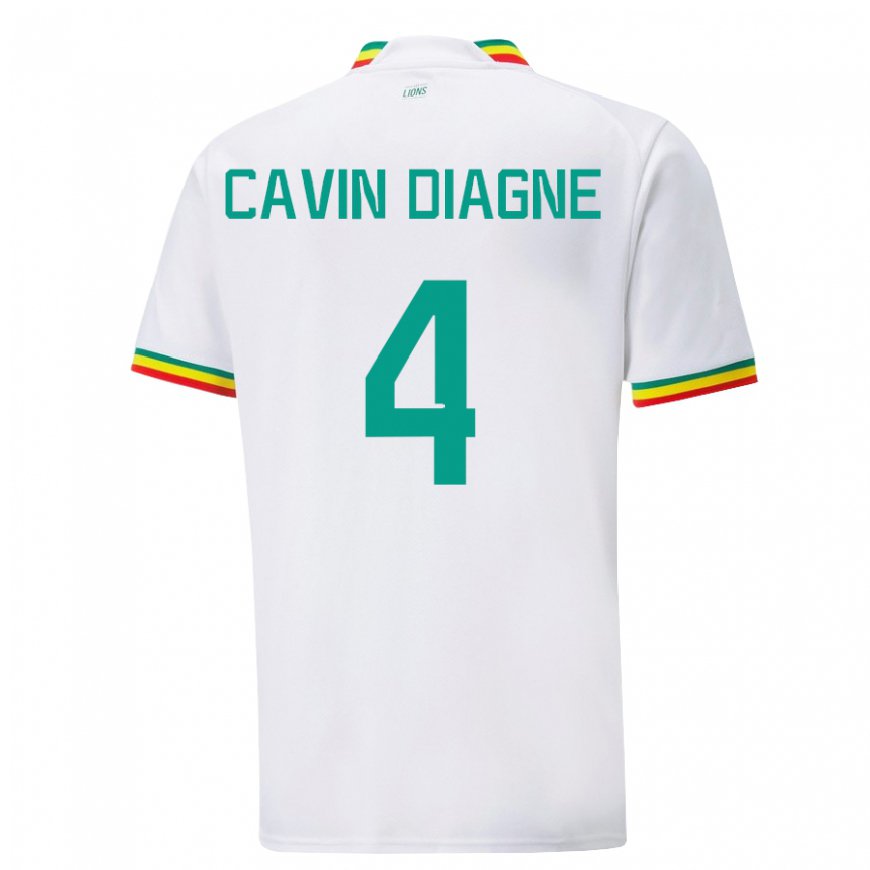 Kandiny Enfant Maillot Sénégal Cavin Diagne #4 Blanc Tenues Domicile 22-24 T-shirt