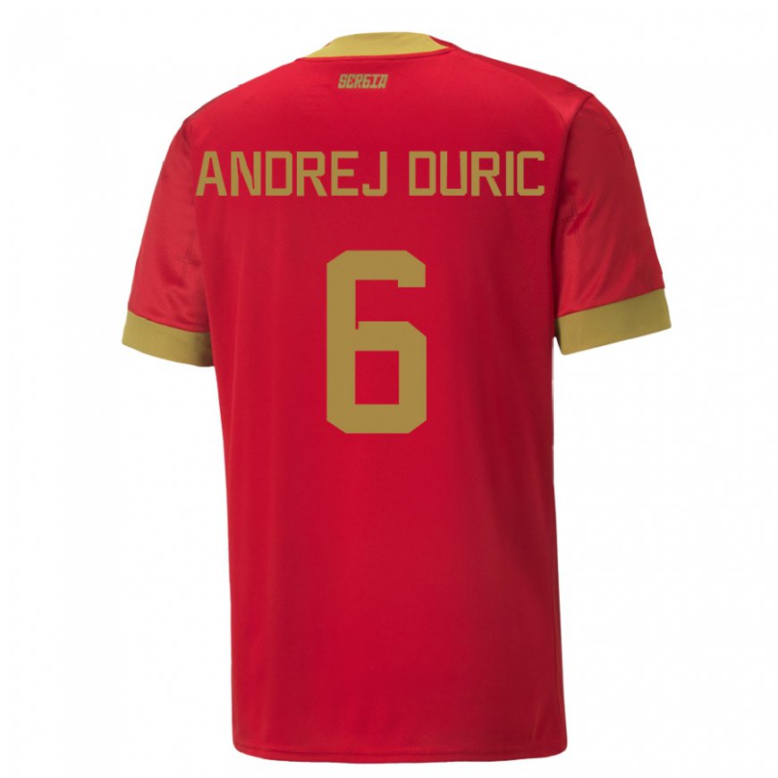 Kandiny Enfant Maillot Serbie Andrej Duric #6 Rouge Tenues Domicile 22-24 T-shirt