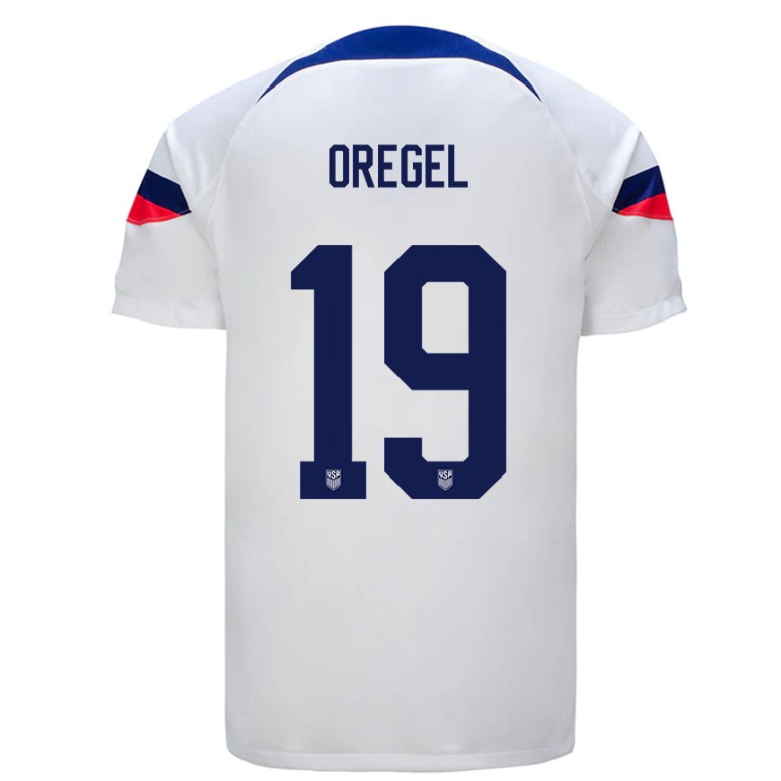 Kandiny Enfant Maillot États-unis Sergio Oregel #19 Blanc Tenues Domicile 22-24 T-shirt