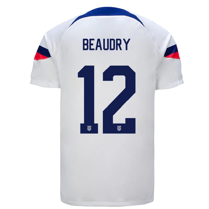 Kandiny Enfant Maillot États-unis Adam Beaudry #12 Blanc Tenues Domicile 22-24 T-shirt