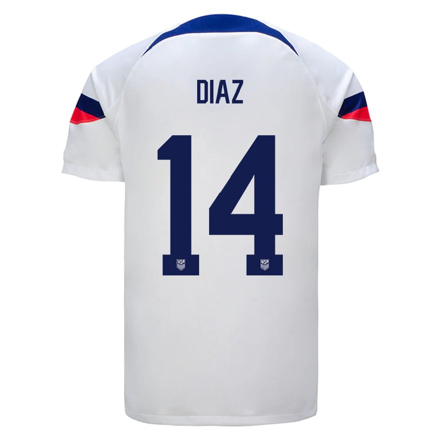 Kandiny Enfant Maillot États-unis Christian Diaz #14 Blanc Tenues Domicile 22-24 T-shirt