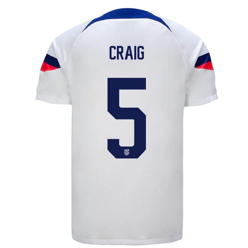 Kandiny Enfant Maillot États-unis Brandan Craig #5 Blanc Tenues Domicile 22-24 T-shirt