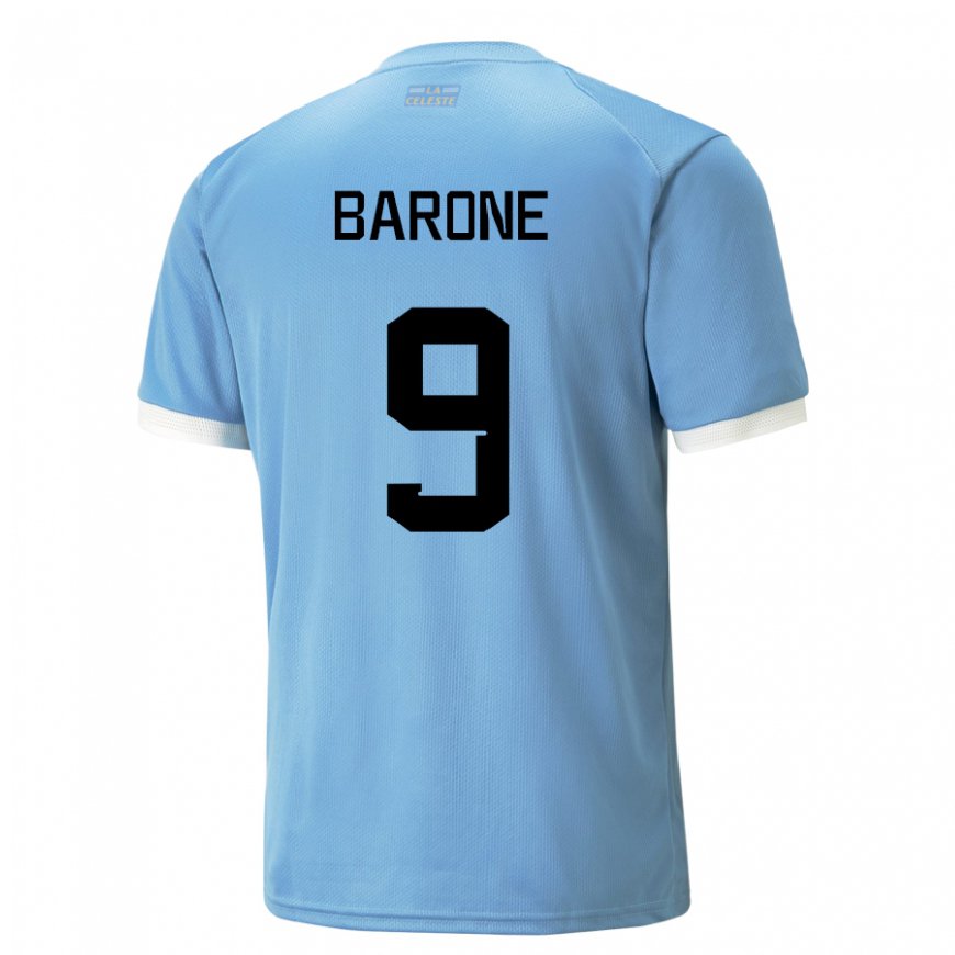Kandiny Enfant Maillot Uruguay Faustino Barone #9 Bleu Tenues Domicile 22-24 T-shirt
