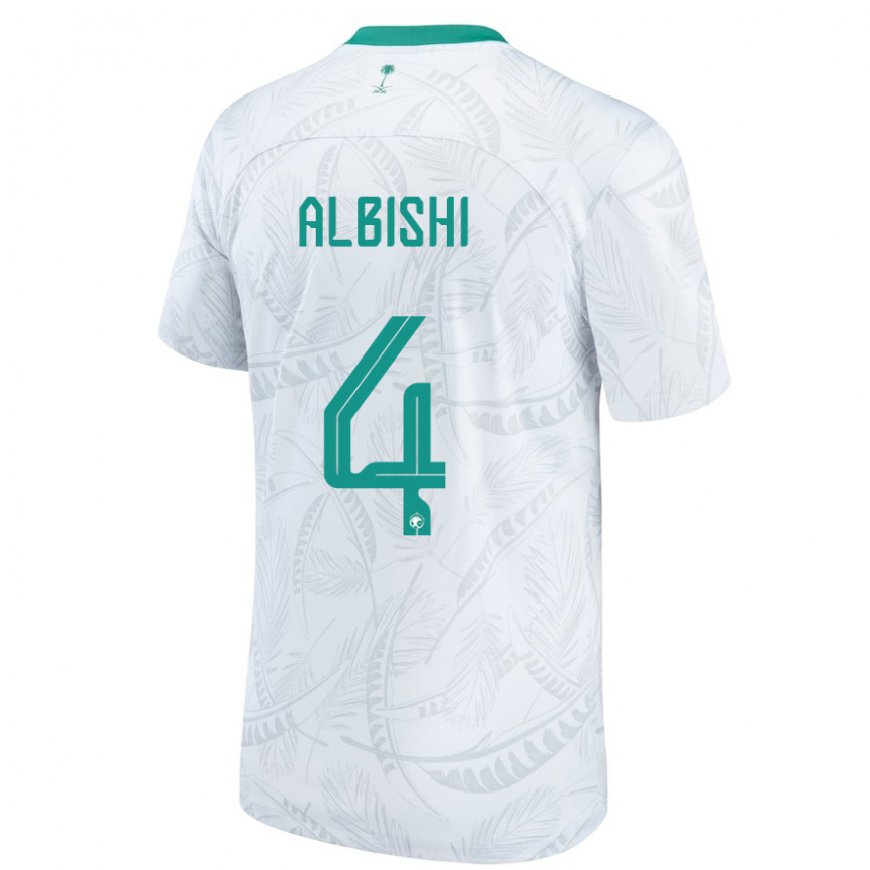 Kandiny Enfant Maillot Arabie Saoudite Abdullah Albishi #4 Blanc Tenues Domicile 22-24 T-shirt