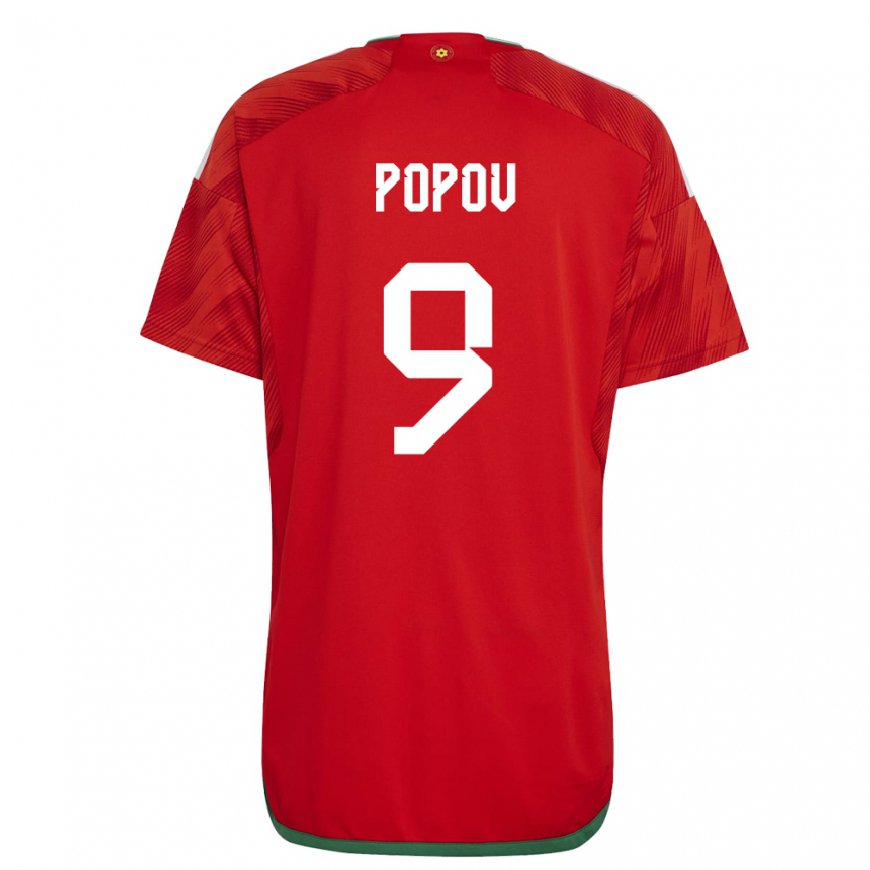 Kandiny Enfant Maillot Pays De Galles Christopher Popov #9 Rouge Tenues Domicile 22-24 T-shirt