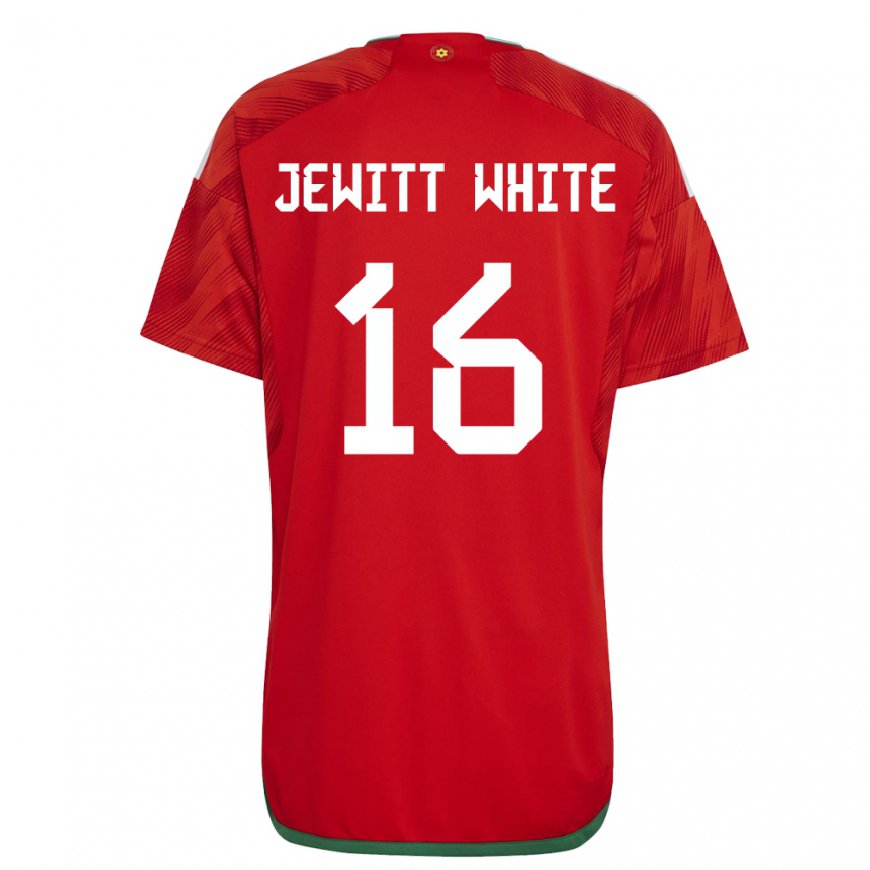 Kandiny Enfant Maillot Pays De Galles Harry Jewitt White #16 Rouge Tenues Domicile 22-24 T-shirt