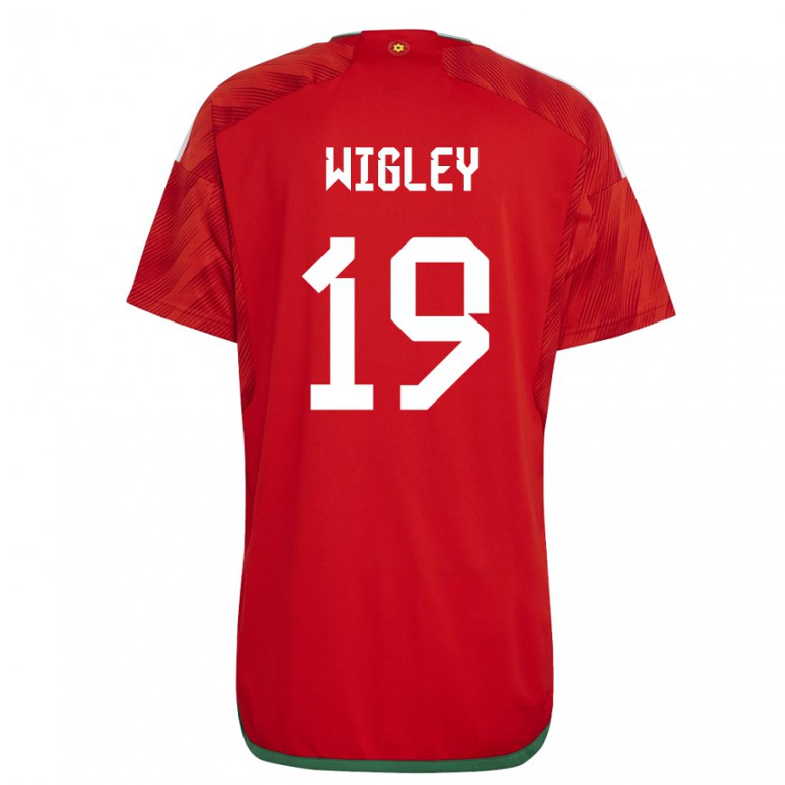 Kandiny Enfant Maillot Pays De Galles Morgan Wigley #19 Rouge Tenues Domicile 22-24 T-shirt