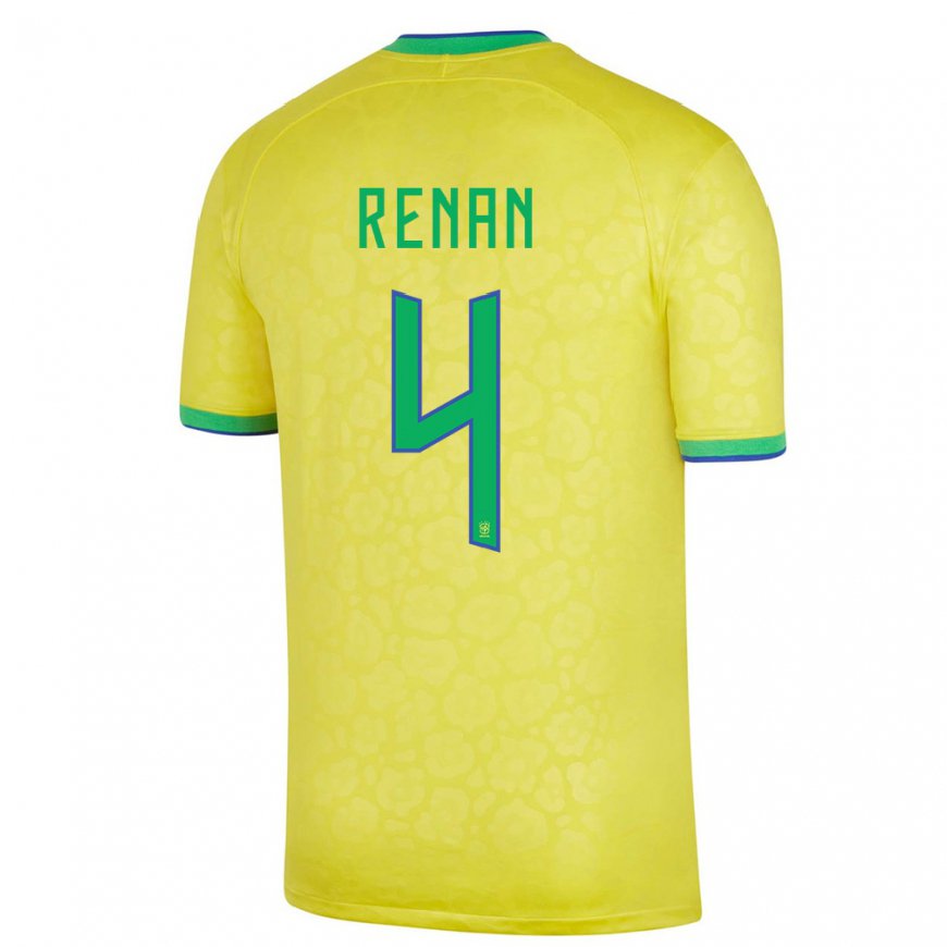 Kandiny Enfant Maillot Brésil Robert Renan #4 Jaune Tenues Domicile 22-24 T-shirt