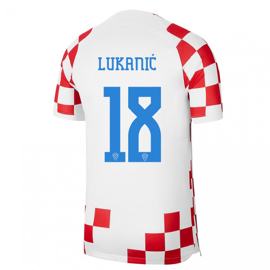 Kandiny Enfant Maillot Croatie Luka Lukanic #18 Rouge Blanc Tenues Domicile 22-24 T-shirt