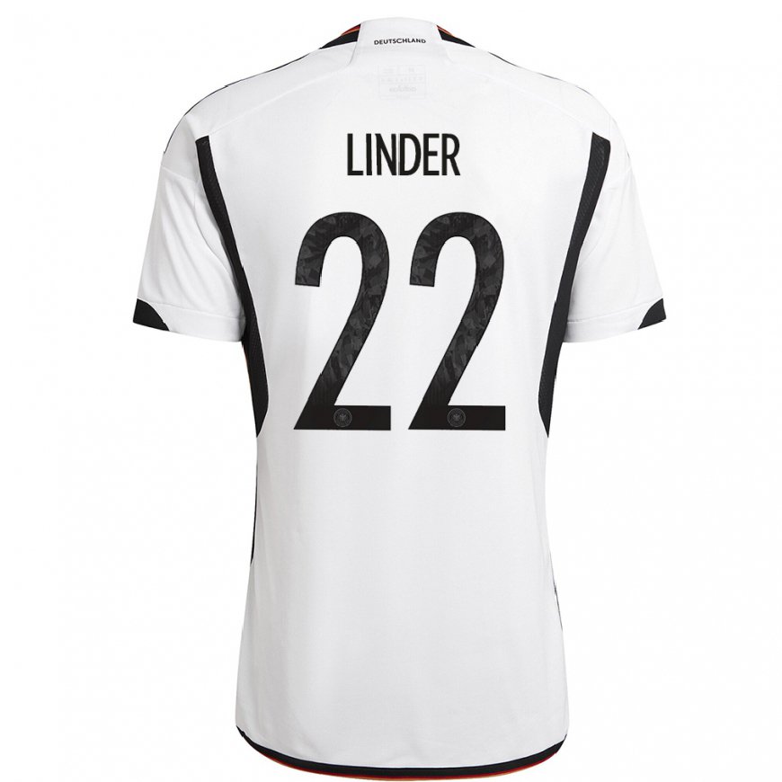 Kandiny Enfant Maillot Allemagne Sarai Linder #22 Blanc Noir Tenues Domicile 22-24 T-shirt
