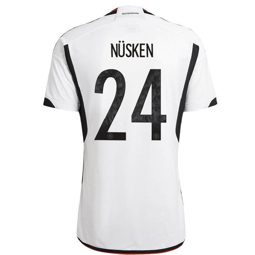 Kandiny Enfant Maillot Allemagne Sjoeke Nusken #24 Blanc Noir Tenues Domicile 22-24 T-shirt