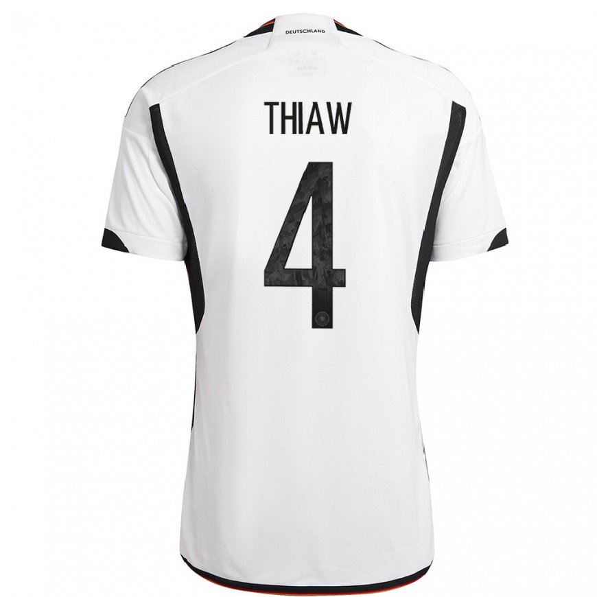 Kandiny Enfant Maillot Allemagne Malick Thiaw #4 Blanc Noir Tenues Domicile 22-24 T-shirt