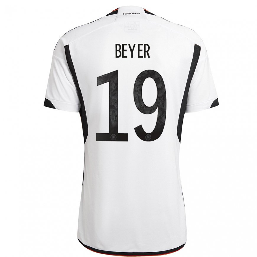 Kandiny Enfant Maillot Allemagne Jordan Beyer #19 Blanc Noir Tenues Domicile 22-24 T-shirt