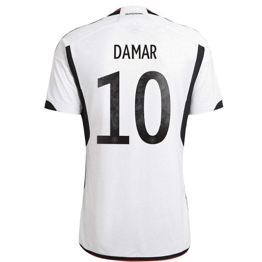 Kandiny Enfant Maillot Allemagne Muhammed Damar #10 Blanc Noir Tenues Domicile 22-24 T-shirt
