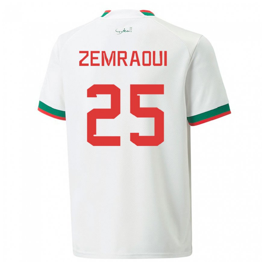 Kandiny Enfant Maillot Maroc Oussama Zemraoui #25 Blanc Tenues Extérieur 22-24 T-shirt