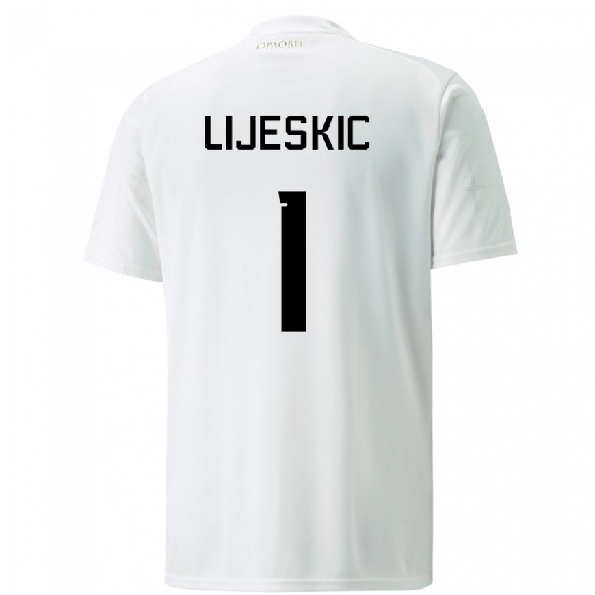 Kandiny Enfant Maillot Serbie Luka Lijeskic #1 Blanc Tenues Extérieur 22-24 T-shirt