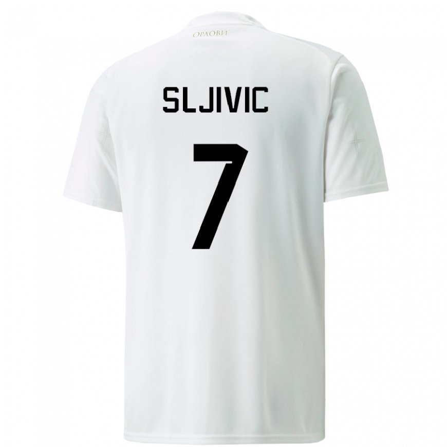 Kandiny Enfant Maillot Serbie Jovan Sljivic #7 Blanc Tenues Extérieur 22-24 T-shirt
