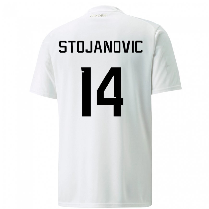 Kandiny Enfant Maillot Serbie Matija Stojanovic #14 Blanc Tenues Extérieur 22-24 T-shirt