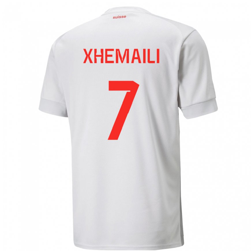 Kandiny Enfant Maillot Suisse Riola Xhemaili #7 Blanc Tenues Extérieur 22-24 T-shirt