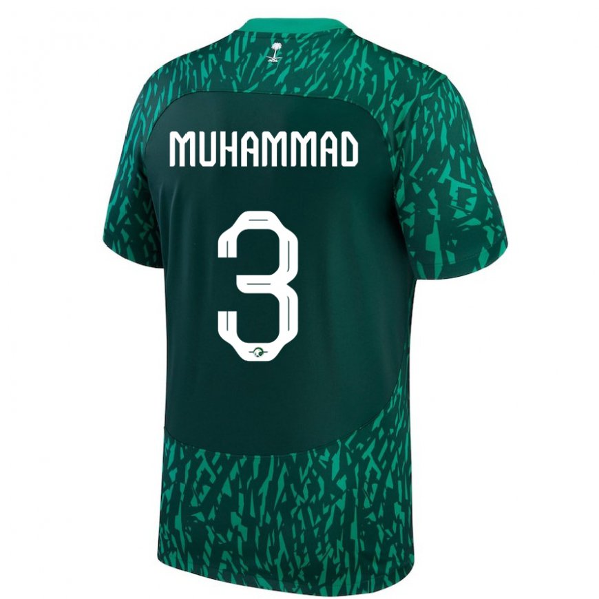Kandiny Enfant Maillot Arabie Saoudite Lin Muhammad #3 Vert Foncé Tenues Extérieur 22-24 T-shirt