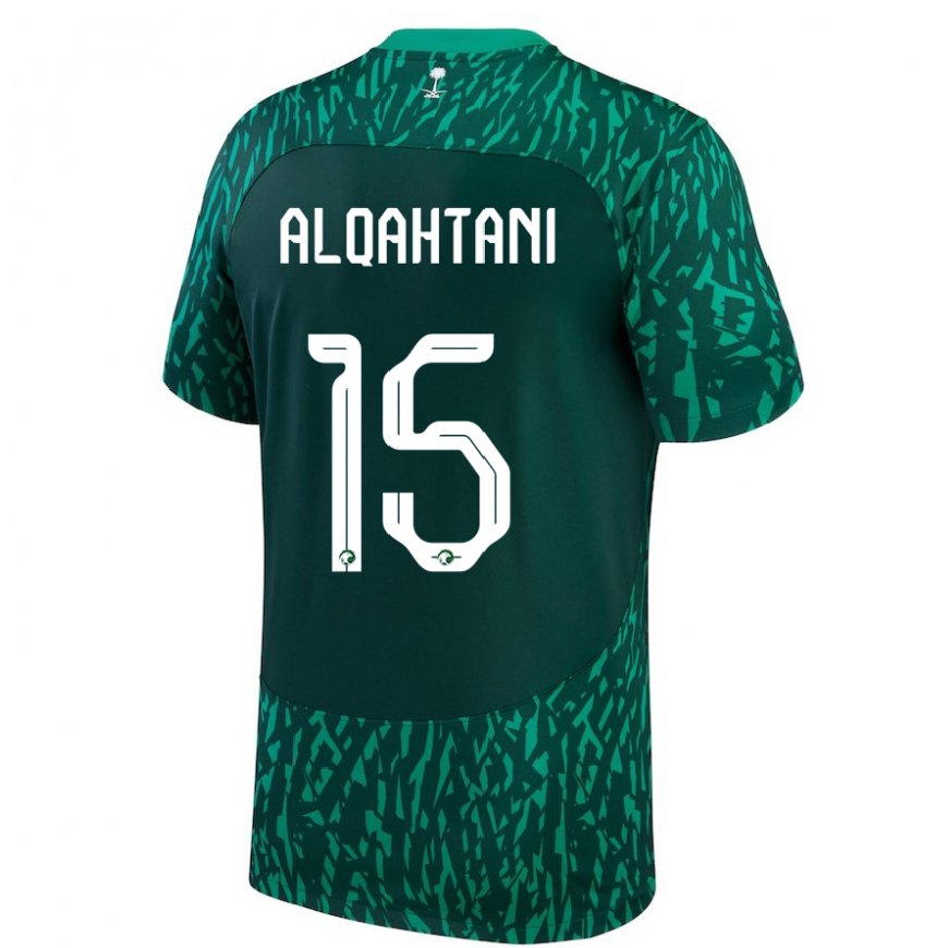Kandiny Enfant Maillot Arabie Saoudite Mohammed Alqahtani #15 Vert Foncé Tenues Extérieur 22-24 T-shirt