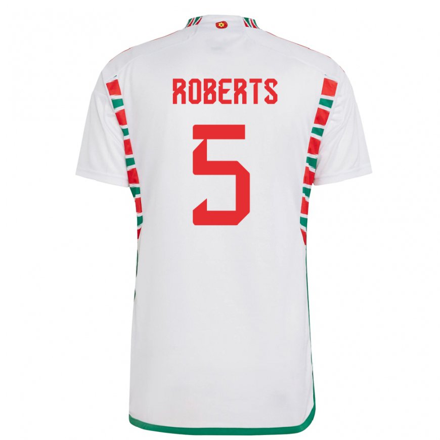 Kandiny Enfant Maillot Pays De Galles Rhiannon Roberts #5 Blanc Tenues Extérieur 22-24 T-shirt