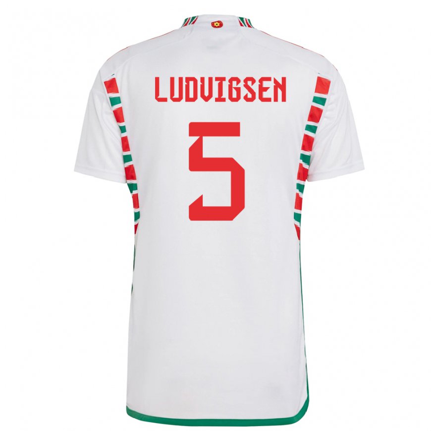 Kandiny Enfant Maillot Pays De Galles Kai Ludvigsen #5 Blanc Tenues Extérieur 22-24 T-shirt