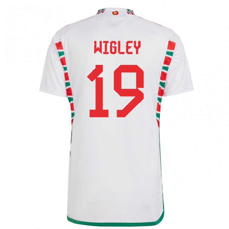 Kandiny Enfant Maillot Pays De Galles Morgan Wigley #19 Blanc Tenues Extérieur 22-24 T-shirt