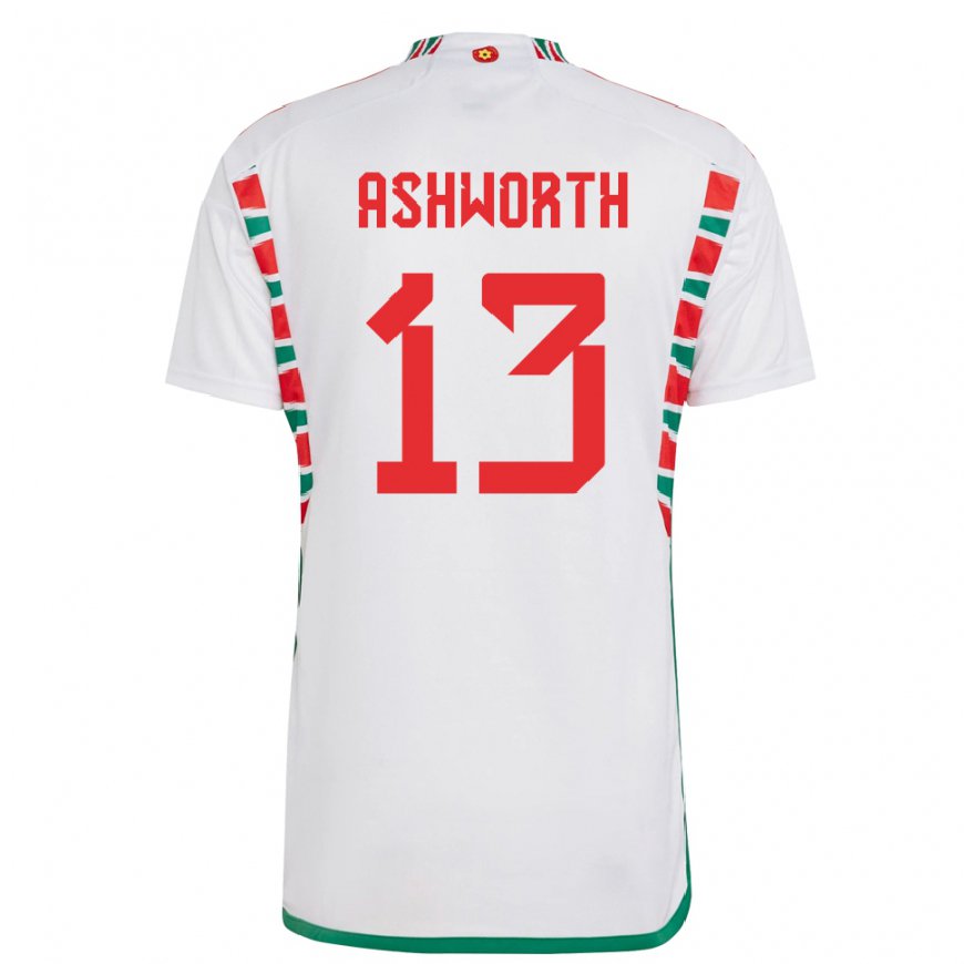 Kandiny Enfant Maillot Pays De Galles Fin Ashworth #13 Blanc Tenues Extérieur 22-24 T-shirt