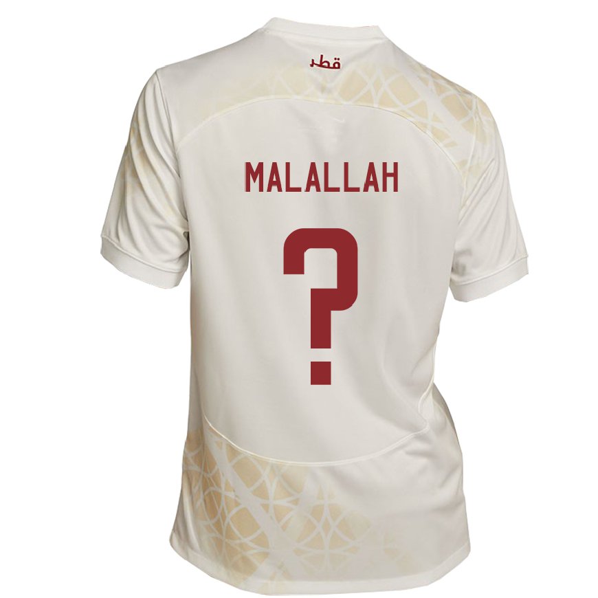 Kandiny Enfant Maillot Qatar Ali Malallah #0 Beige Doré Tenues Extérieur 22-24 T-shirt