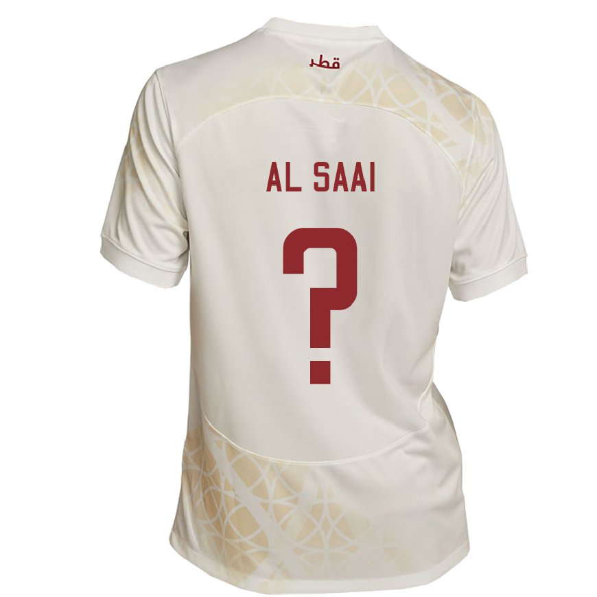 Kandiny Enfant Maillot Qatar Abdallah Al Saai #0 Beige Doré Tenues Extérieur 22-24 T-shirt