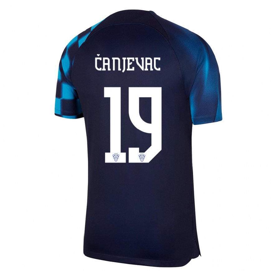 Kandiny Enfant Maillot Croatie Janja Canjevac #19 Bleu Foncé Tenues Extérieur 22-24 T-shirt