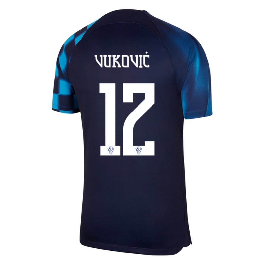 Kandiny Enfant Maillot Croatie Ante Vukovic #12 Bleu Foncé Tenues Extérieur 22-24 T-shirt