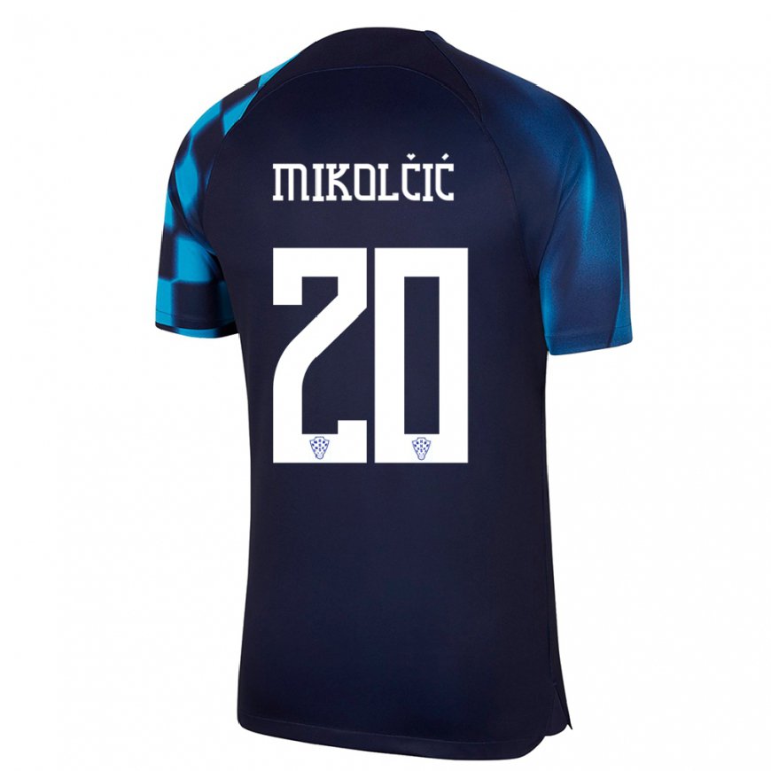 Kandiny Enfant Maillot Croatie Simun Mikolcic #20 Bleu Foncé Tenues Extérieur 22-24 T-shirt