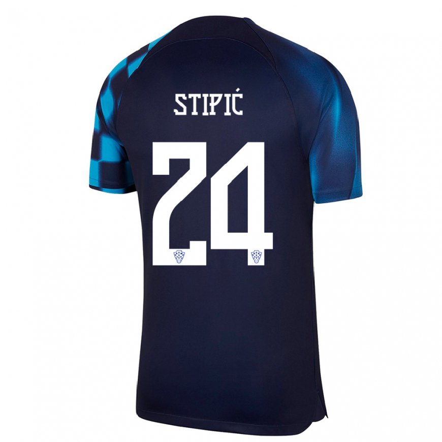 Kandiny Enfant Maillot Croatie Mihael Stipic #24 Bleu Foncé Tenues Extérieur 22-24 T-shirt