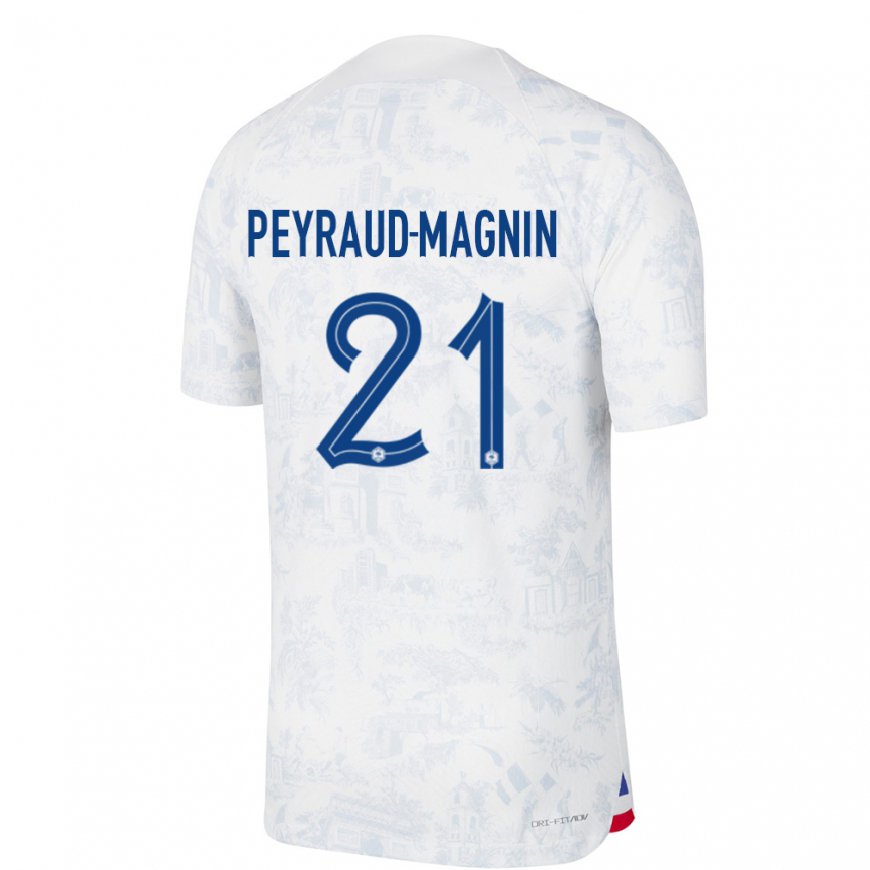 Kandiny Enfant Maillot France Pauline Peyraud Magnin #21 Blanc Bleu Tenues Extérieur 22-24 T-shirt