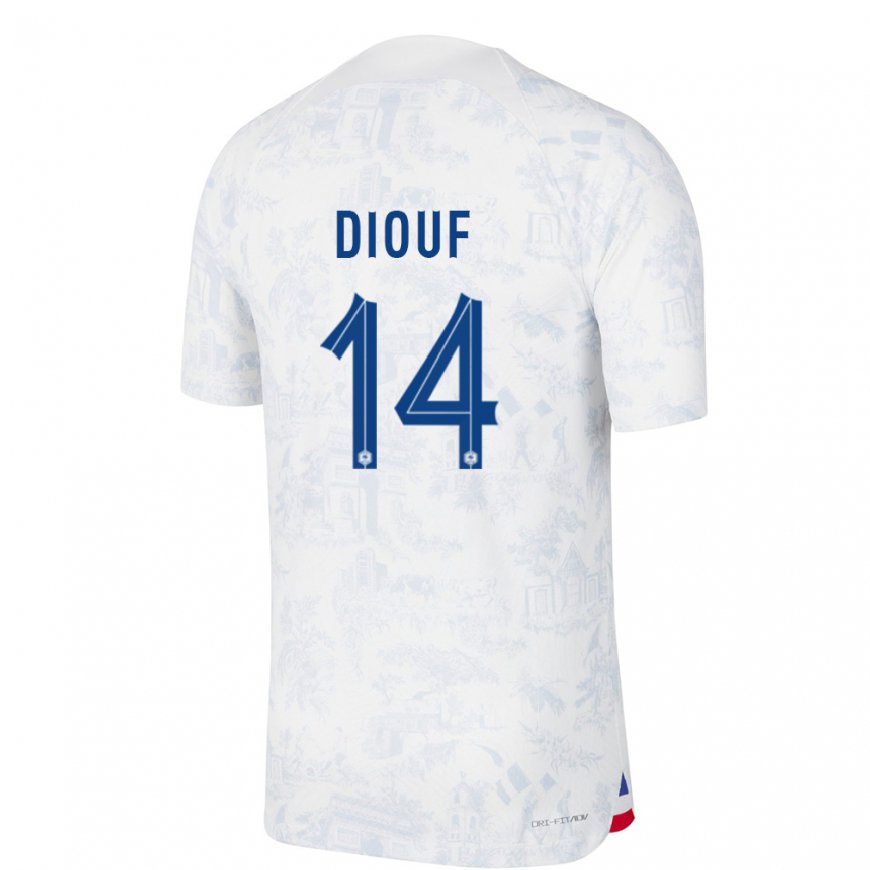 Kandiny Enfant Maillot France Andy Diouf #14 Blanc Bleu Tenues Extérieur 22-24 T-shirt