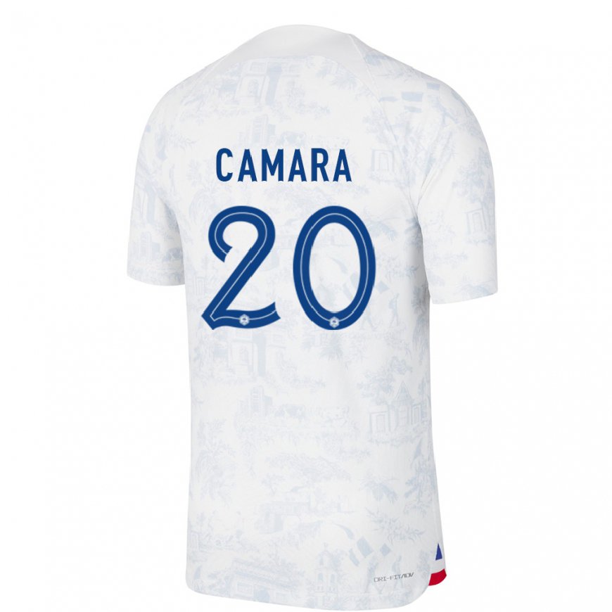 Kandiny Enfant Maillot France Ousmane Camara #20 Blanc Bleu Tenues Extérieur 22-24 T-shirt