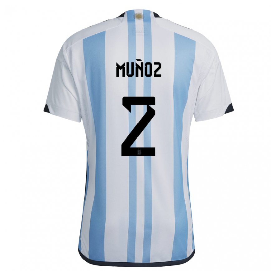 Kandiny Homme Maillot Argentine Luana Munoz #2 Blanc Bleu Ciel Tenues Domicile 22-24 T-shirt