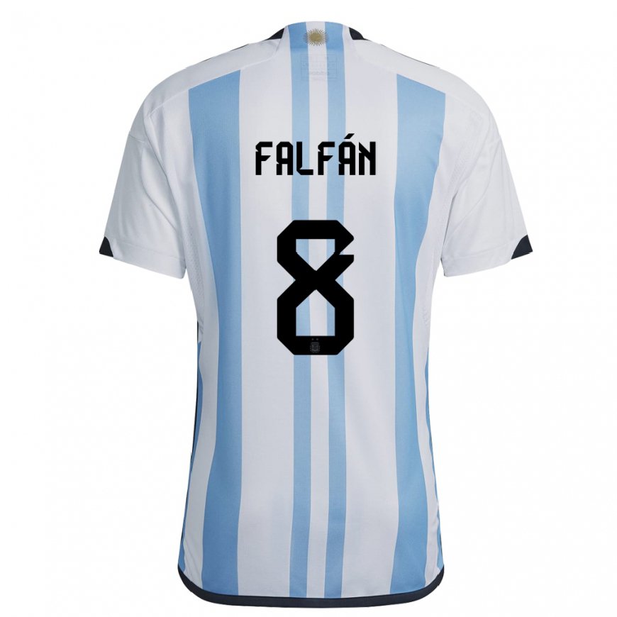 Kandiny Homme Maillot Argentine Daiana Falfan #8 Blanc Bleu Ciel Tenues Domicile 22-24 T-shirt