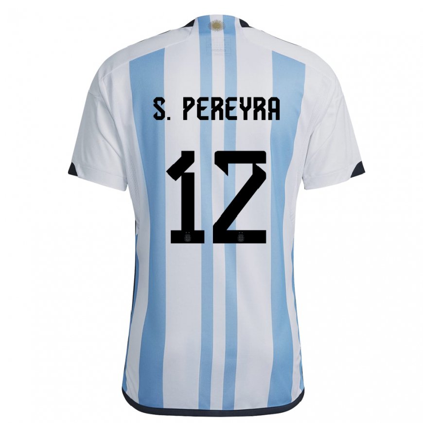 Kandiny Homme Maillot Argentine Solana Pereyra #12 Blanc Bleu Ciel Tenues Domicile 22-24 T-shirt