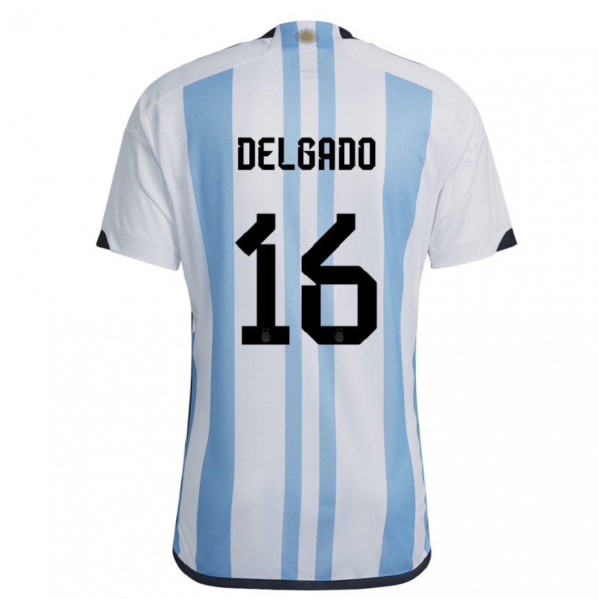 Kandiny Homme Maillot Argentine Marina Delgado #16 Blanc Bleu Ciel Tenues Domicile 22-24 T-shirt