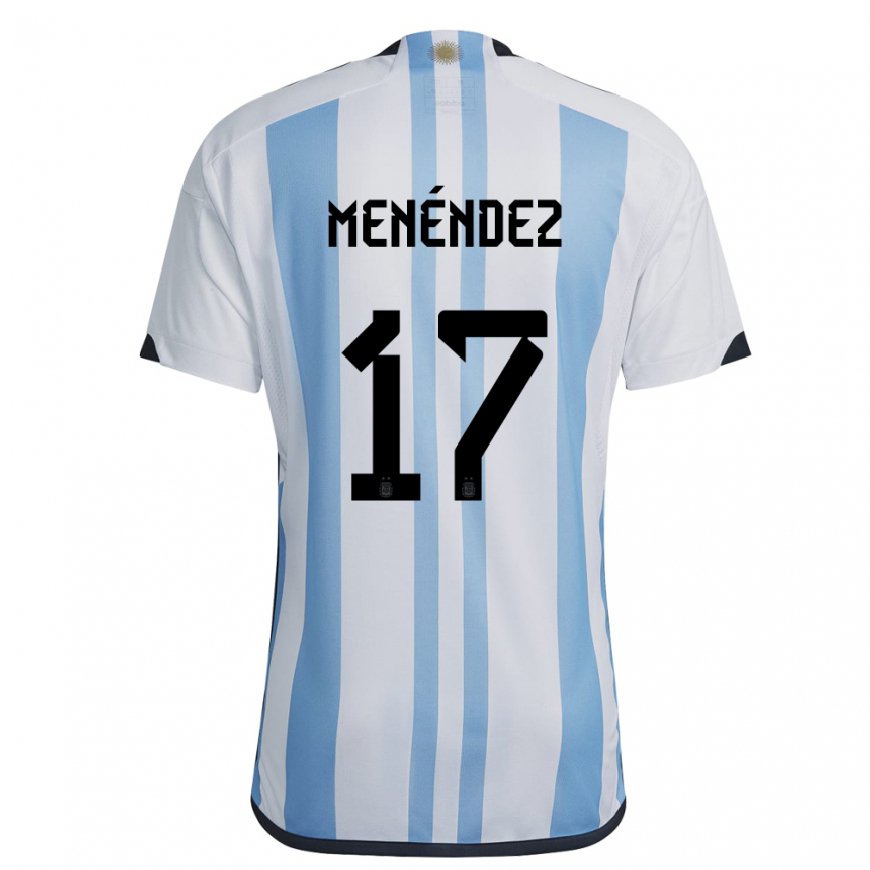 Kandiny Homme Maillot Argentine Milagros Menendez #17 Blanc Bleu Ciel Tenues Domicile 22-24 T-shirt
