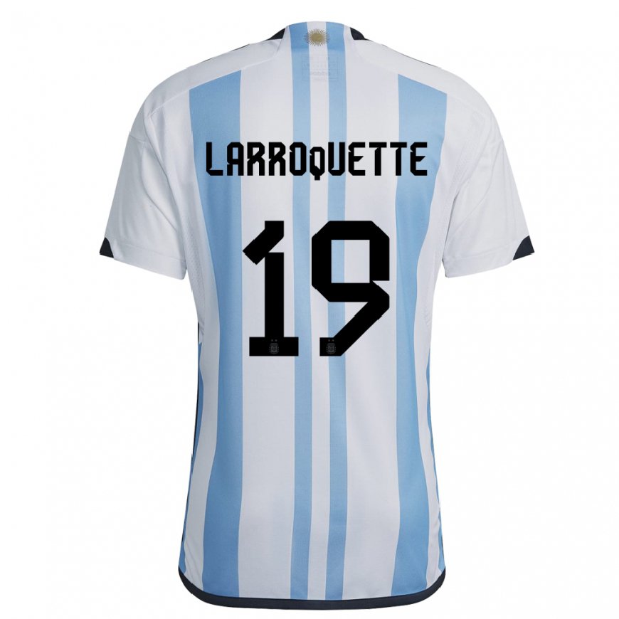 Kandiny Homme Maillot Argentine Mariana Larroquette #19 Blanc Bleu Ciel Tenues Domicile 22-24 T-shirt