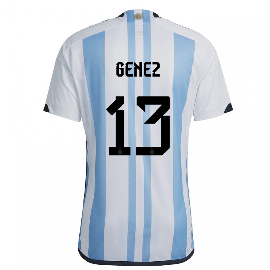 Kandiny Homme Maillot Argentine Nahuel Genez #13 Blanc Bleu Ciel Tenues Domicile 22-24 T-shirt