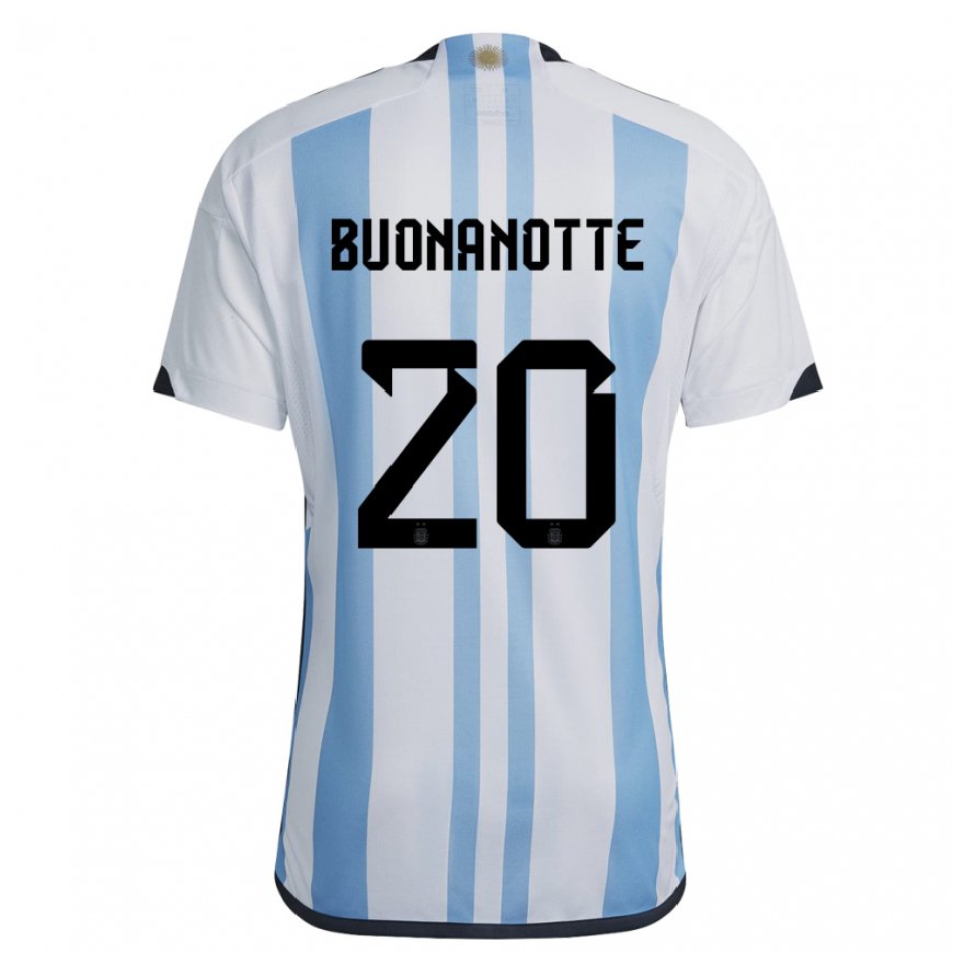 Kandiny Homme Maillot Argentine Facundo Buonanotte #20 Blanc Bleu Ciel Tenues Domicile 22-24 T-shirt