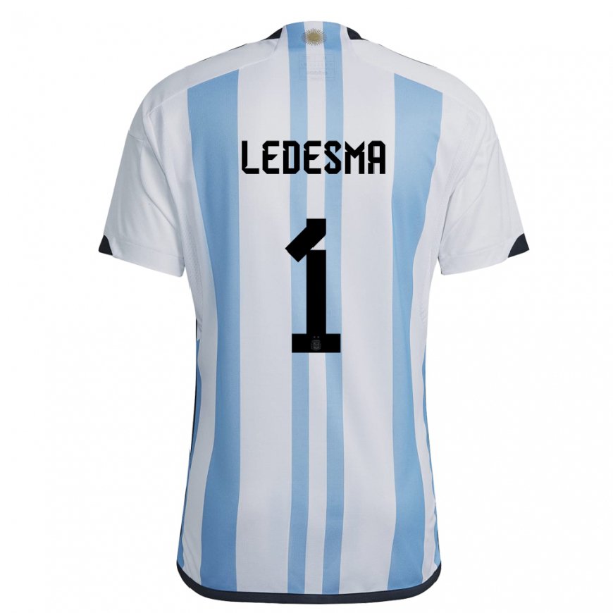 Kandiny Homme Maillot Argentine Jeremias Ledesma #1 Blanc Bleu Ciel Tenues Domicile 22-24 T-shirt