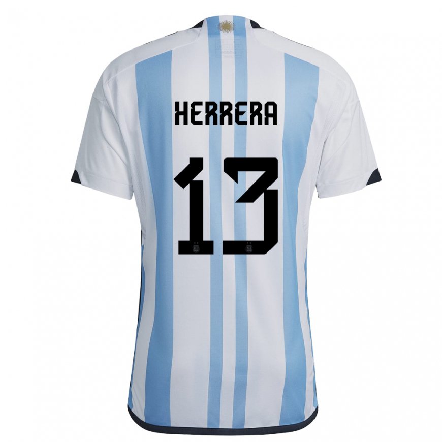 Kandiny Homme Maillot Argentine Marcelo Herrera #13 Blanc Bleu Ciel Tenues Domicile 22-24 T-shirt